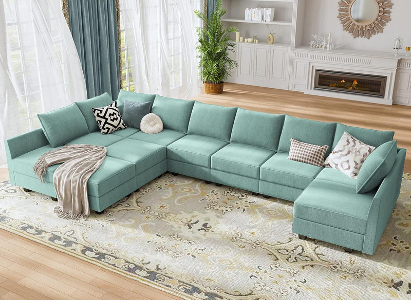 HONBAY Convertible U Shaped Modular Sofa Sectional Modular Couch with Chaise Oversized Sofa Sleeper Couch for Large Living Room,Aqua Blue