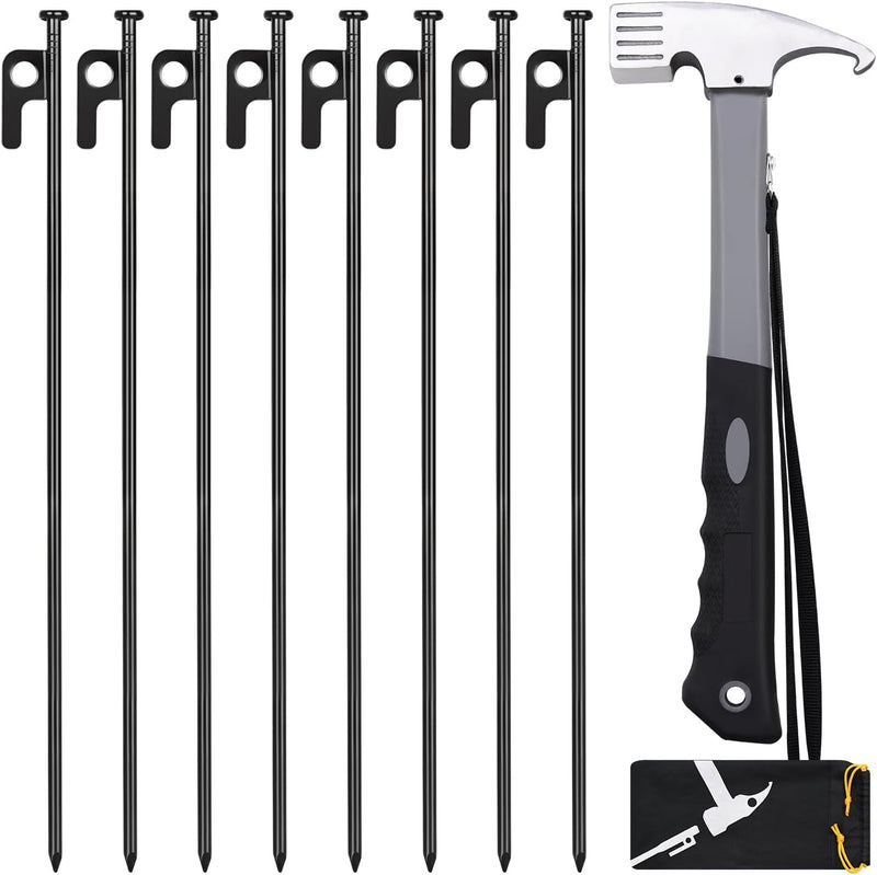 8/16/32 Pack Tent Stakes, 8In Heavy Duty Tent Stakes with Storage Bag, Forged Steel Tent Pegs for Camping(8 Pack 8In Tent Stakes)