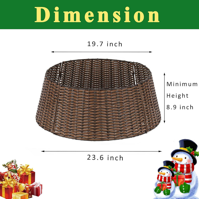 Christmas Tree Collar, 23’’ D Handmade Artificial Rattan Wicker Christmas Stand Tree Collar Basket Base Cover for Holiday Decoration