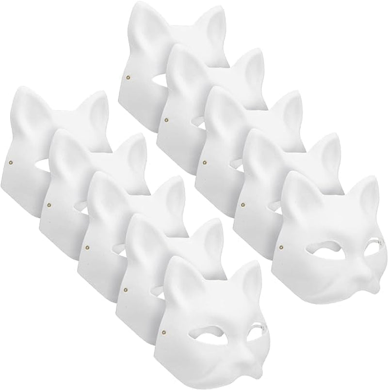 10PCS Cat Mask DIY White Cat Painted Masks Half Blank Animal Cosplay Dress up Mask Masquerade Cat Masks Halloween Mask Costume for Masquerade Prop,Party,Cosplay