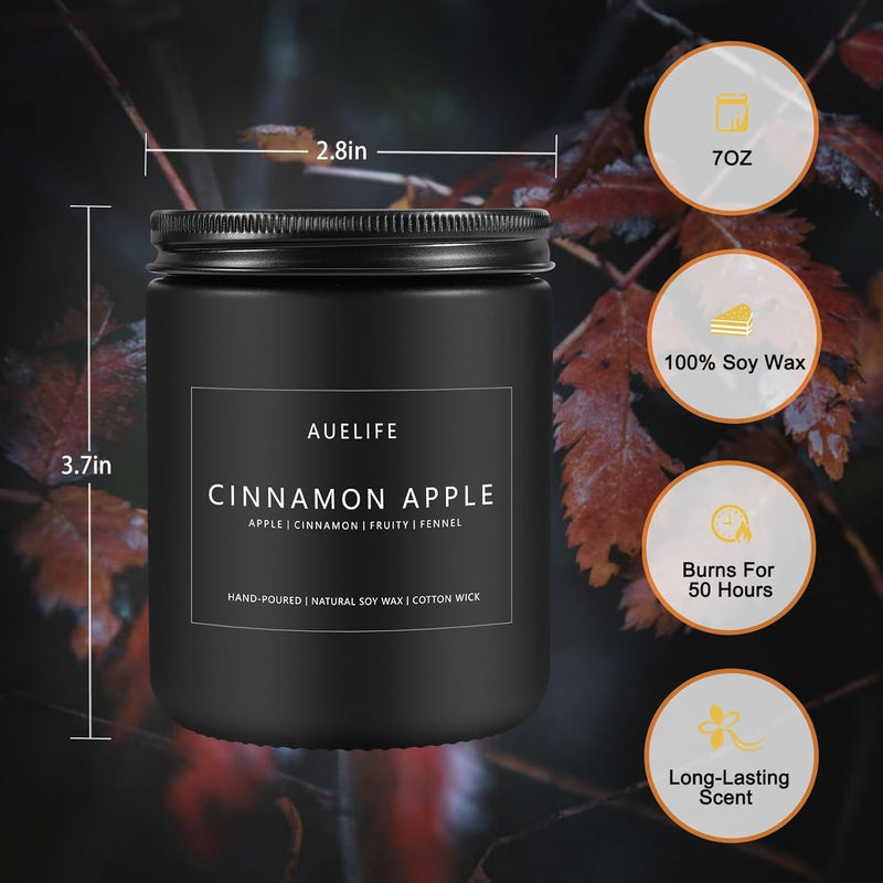 Fall Candle | Cinnamon Apple Candle - Scented Candles for Fall, Fall Candle for Home Scented, Fall Soy Candles - 7 OZ Autumn Candles for Home, Black Jar Candles Fall Gifts