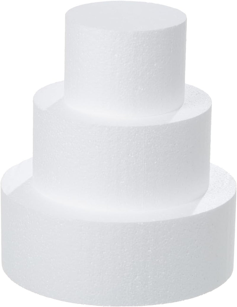 Crafare 3 Tiers round Foam Cake Dummies Set 4" 6" 8" White Fake Practice Cake Dummy 9 Inch Tall for Christmas Wedding Supplies Baby Shower Birthday Cake Decorating Display