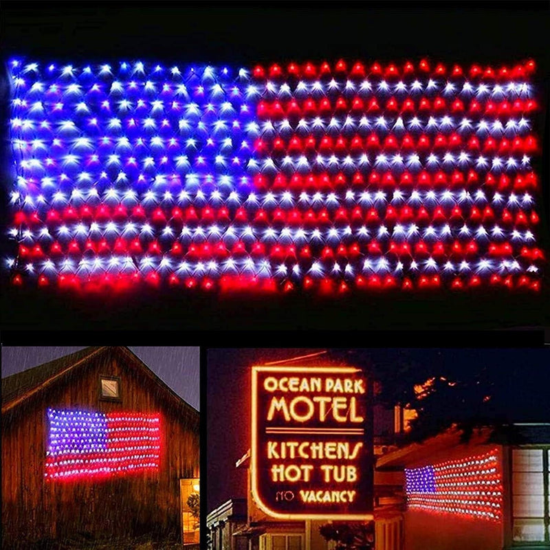 (New) American Flag Lights, Outdoor Flag String Lights 420 LED Waterproof Led Flag Net Light Patriotic Ornaments for Outdoor Home Yard,Garden, Camping, Memorial Day, 4Th of July, Christmas Decorations