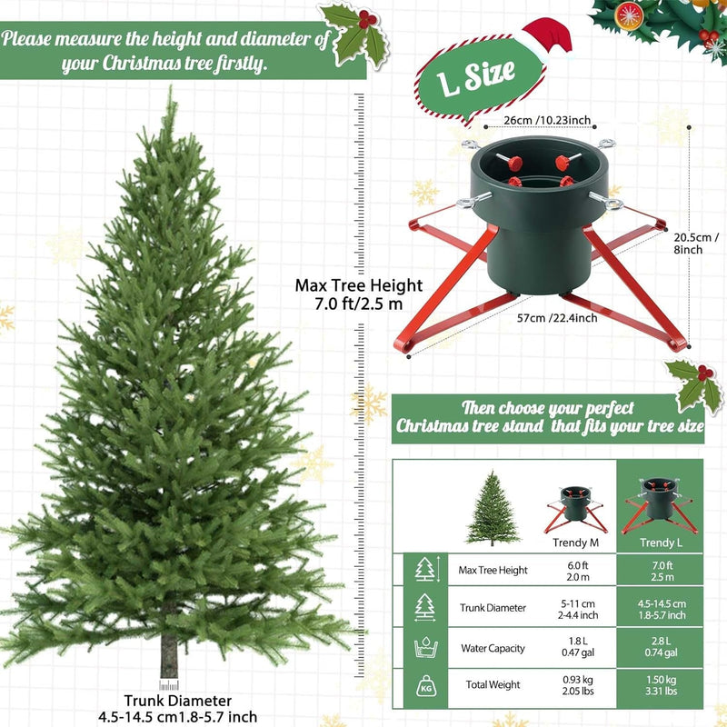 B-COOL Christmas Tree Stand Base: Xmas Tree Holder for Real Trees Legs Tree Decoration Adjustable Tree Stands for Seasonal Displays Home Decor up to 7Ft Tall Tree Green Red L