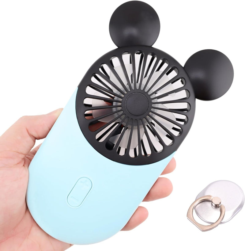 Cute Personal Mini Fan, Handheld & Portable USB Rechargeable Fan with Beautiful LED Light, 3 Adjustable Speeds, Portable Holder, Perfect for Indoor or Outdoor Activities, Cute Mouse