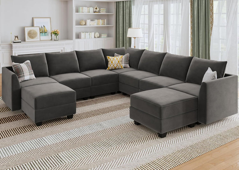 HONBAY Middle Module for Modular Sectional Sofa Couch, Accent Armless Chair with Storage Seat, Velvet Black