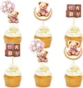 36 PCS Baby Shower Bear Cupcake Toppers Selection Baby Bear Theme Baby Shower Decorative Supplies Jungle Animal Theme Baby Shower Birthday Party Cake Decorative Supplies Blue