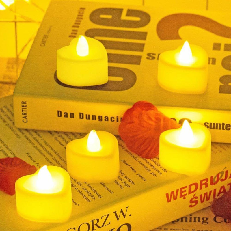 6/12/18Pcs Romantic Heart LED Candle Flameless Romantic Love LED Tealight Candle for Romantic Night Valentine'S Day Anniversary Wedding Table Decor