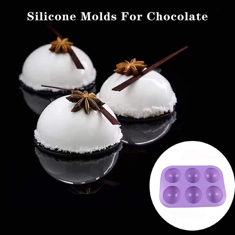 6 Holes Half round Shape Silicone Mold， for Chocolate, Cake, Jelly, Pudding, Handmade Soap,Half Ball Sphere Silicone Cake Mold (2Psc)