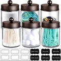 6 Pack Apothecary Jars Bathroom Vanity Organizer- Rustic Farmhouse Decor Storage Canister with Stainless Steel Lids- Qtip Dispenser Holder for Q-Tips,Cotton Swabs,Rounds,Ball,Flossers (Black) Home & Garden > Household Supplies > Storage & Organization Amolliar Bronze  