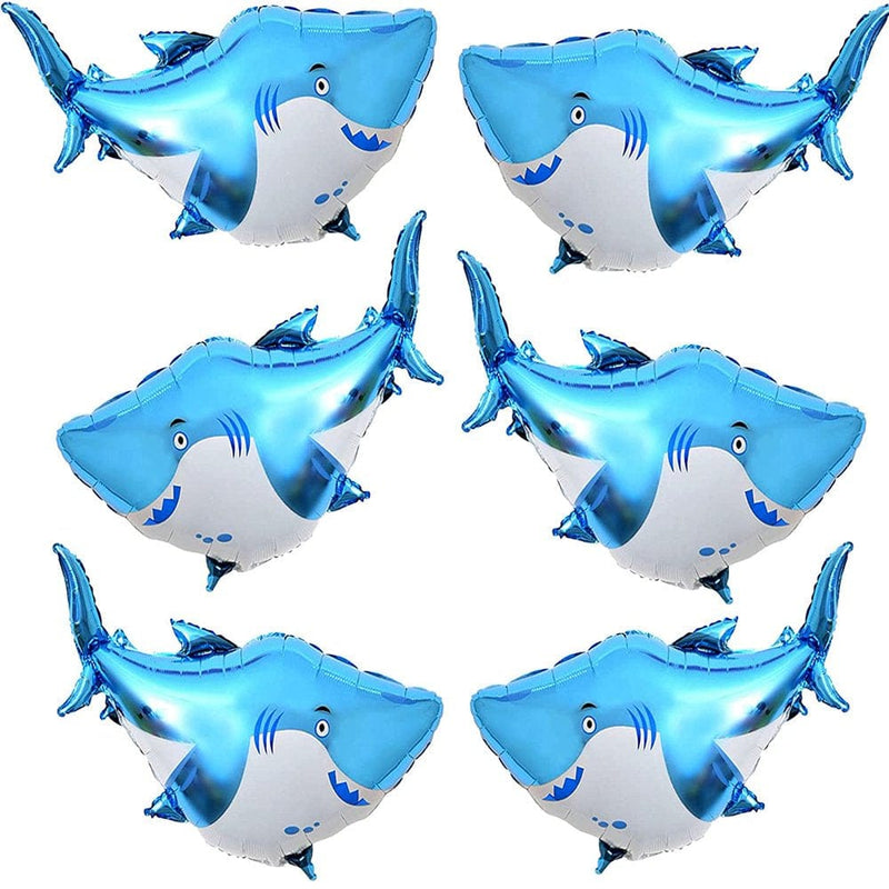 6 PCS Shark Balloons, 38 Inch Large Aluminum Foil Shark Balloon Blue Cute Splash Shark Balloons for Ocean Animal Theme Party Birthday Baby Shower Supplies, Office Hotel Event Decorations Arts & Entertainment > Party & Celebration > Party Supplies HEYTEA   