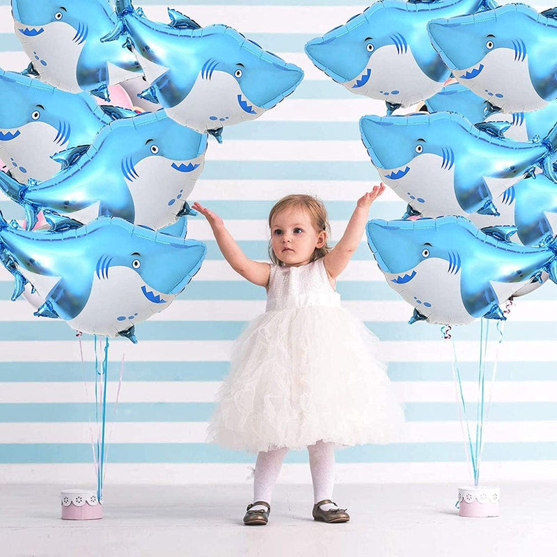 6 PCS Shark Balloons, 38 Inch Large Aluminum Foil Shark Balloon Blue Cute Splash Shark Balloons for Ocean Animal Theme Party Birthday Baby Shower Supplies, Office Hotel Event Decorations Arts & Entertainment > Party & Celebration > Party Supplies HEYTEA   
