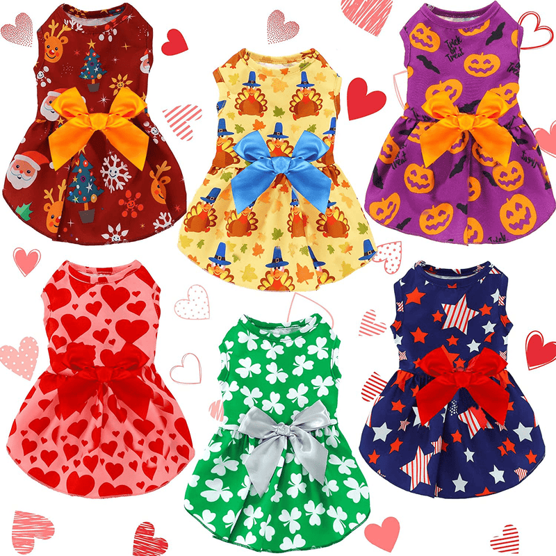6 Pieces Holiday Dog Dress for Small Dogs Valentine'S Day Pet Dresses St. Patrick'S Day Skirts Dog Bowknot Dresses Puppy Festival Skirts Cute Pet Apparel Boy Girl Clothes for Dogs Cats Pet Animals & Pet Supplies > Pet Supplies > Dog Supplies > Dog Apparel Frienda S  