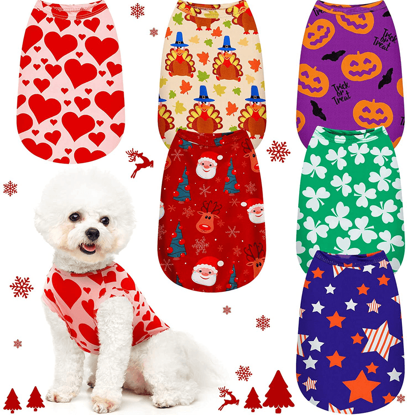 6 Pieces Holiday Dog Shirt Valentine'S Day Dog Apparel Puppy Dog Cute T-Shirt Clothes Breathable Pet Apparel for Dog Valentine'S Day Irish Independence Day Animals & Pet Supplies > Pet Supplies > Dog Supplies > Dog Apparel Xuniea Large  