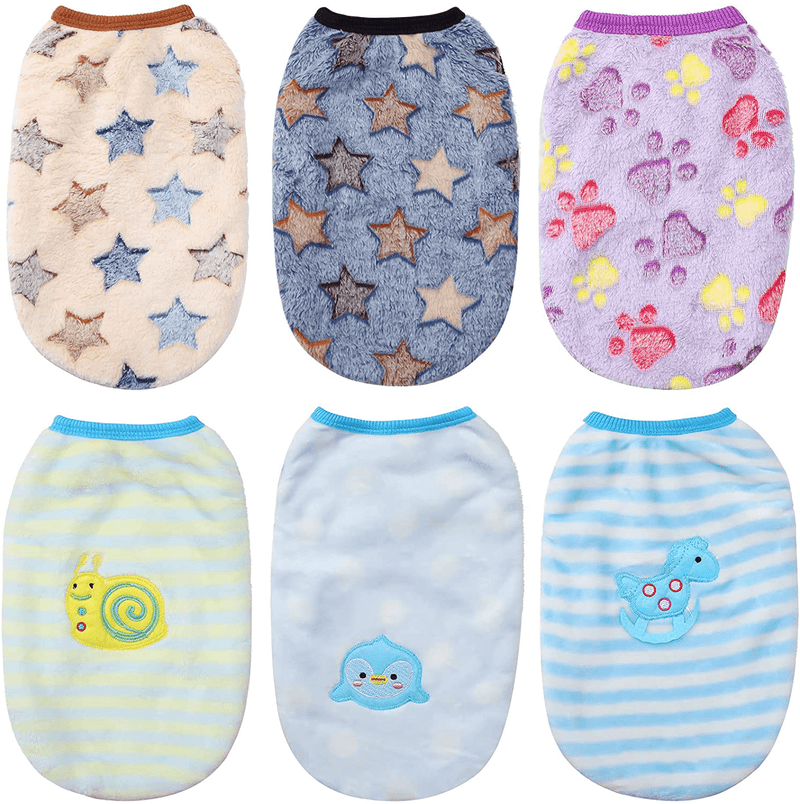6 Pieces Puppy Clothes for Dogs Boy Girl Winter Warm Cute Pet Sweaters Flannel Dog Vest Paw Print Pet Dog Cat Clothes for Chihuahua Yorkies Dachshunds Male Female Dog Cat Animals & Pet Supplies > Pet Supplies > Dog Supplies > Dog Apparel Weewooday Artsy Pattern Middle 
