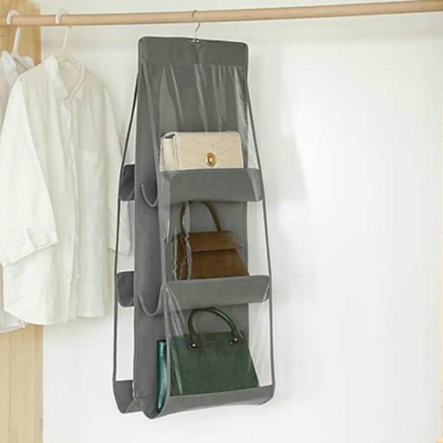 6 Pocket Transparent Hanging Handbag Furniture > Cabinets & Storage > Armoires & Wardrobes KOL DEALS Gray  