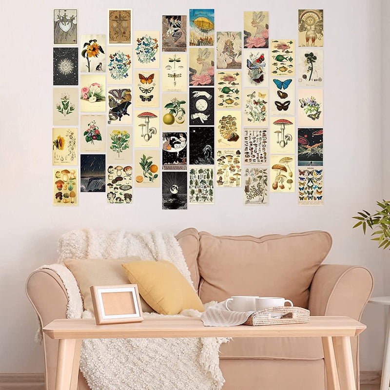 60 Pieces Vintage Wall Collage Kit Botanical Illustration Tarot Aesthetic Print Vintage Style Wall Pictures Vintage Cards Photo Wall Collection Aesthetic Collage Dorm Bedroom Decor for Teen Boys Girls Home & Garden > Decor > Artwork > Posters, Prints, & Visual Artwork Containlol   