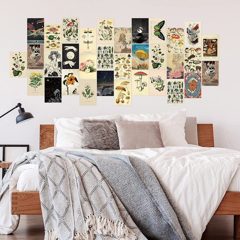 60 Pieces Vintage Wall Collage Kit Botanical Illustration Tarot Aesthetic Print Vintage Style Wall Pictures Vintage Cards Photo Wall Collection Aesthetic Collage Dorm Bedroom Decor for Teen Boys Girls Home & Garden > Decor > Artwork > Posters, Prints, & Visual Artwork Containlol   