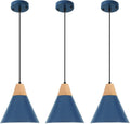 Blue Farmhouse Pendant Light 3 Packs 9.4 Inches, Pendant Lights Kitchen Island, Wood Kitchen Pendant Light, Industrial Pendant Light, Island Light for Kitchen, Bedroom, Office, Hallway