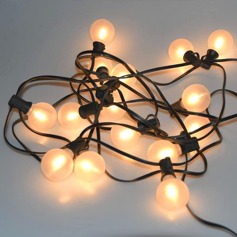 G40 Outdoor Frosted String Lights, 25Ft Globe Frosted White String Lights with 27 Small round Bulbs, Waterproof Connectable Hanging Lights for outside Backyard Porch Umbrella Bistro Decor, Black Wire