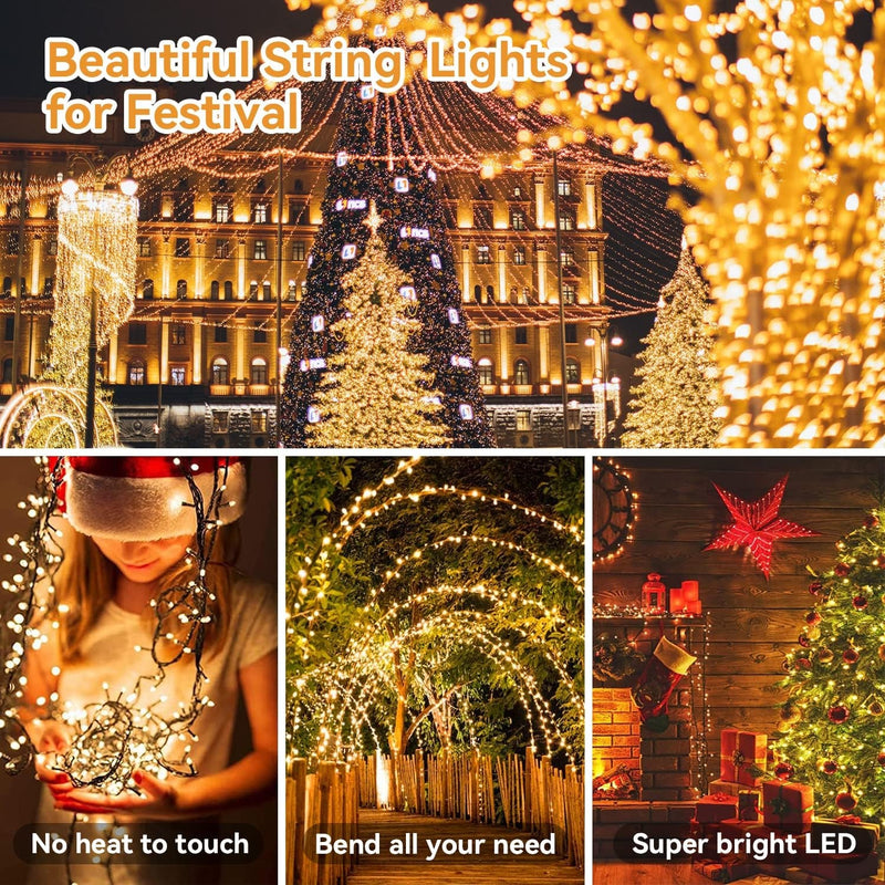 33Ft 100 LED Christmas String Lights, Waterproof Fairy Starry String Lights Battery Operated, 8 Modes Decorative Lights for Indoor Outdoor Xmas Tree Party Garden (Warm White)