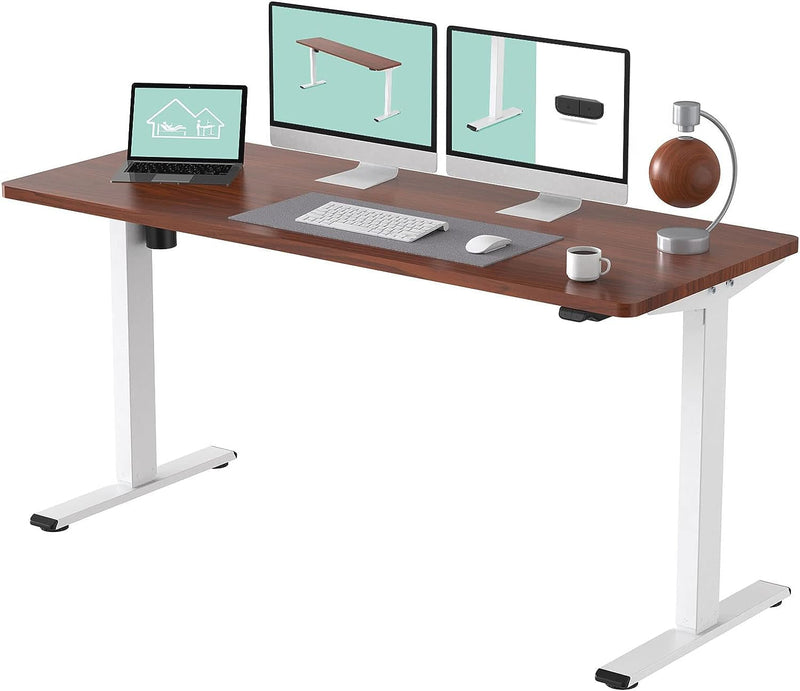 FLEXISPOT Adjustable Desk, Electric Standing Desk Sit Stand Desk Whole-Piece Desk Board for Home Office (EC1 Classic 48X24, White Frame+Rustic)