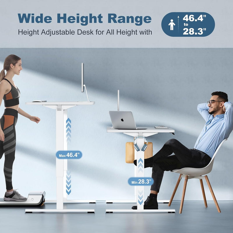 DUMOS, Electric Height Ergonomic Adjustable Memory Preset, Computer Stand up Desk with T-Shaped Bracket Suitable for Home Office, 55 X 24-Drawer, White