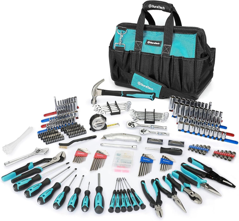 DURATECH 269-Piece Socket Wrench and Home Repair Hand Tool Kit- Daily Use Mechanics Hand Tool Kit with Wide Open Mouth Tool Bag