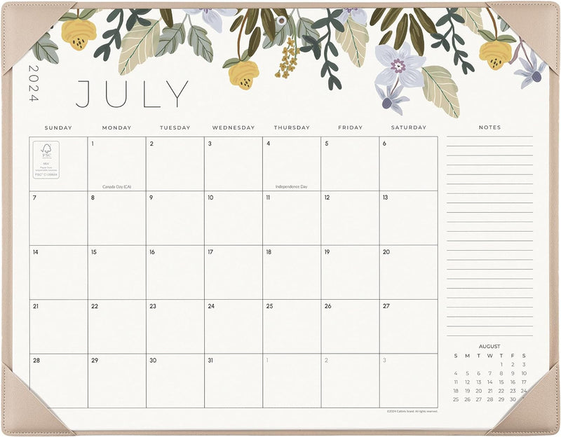 Desk Calendar 2024-2025 with Desktop Mat, Cabbrix Large Desk Pad Calendar 22 X 17 Inch 18 Months Runs from Jul 2024 to Dec 2025, Floral Design Calendar 2024-2025 for Home School and Office