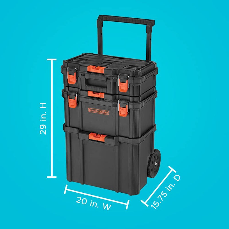 Beyond by BLACK+DECKER BLACK+DECKER BDST60500APB Stackable Storage System - 3 Piece Set (Small, Deep Toolbox, and Rolling Tote)