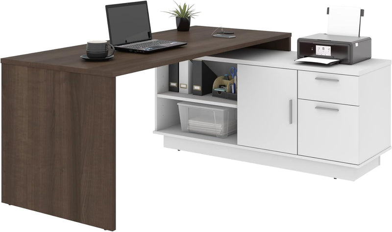 Bestar Equinox L-Shaped Desk in Antigua & White, 72W