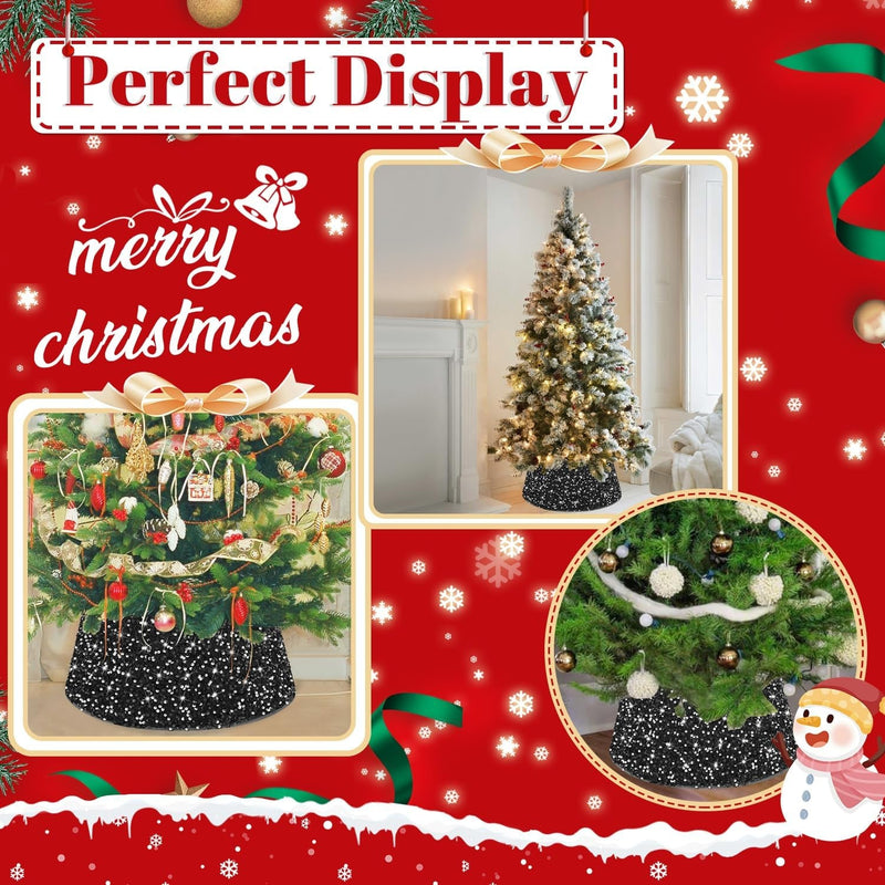 Black Christmas Tree Collar Sequin Xmas Tree Ring 23.6 Inch Sparkle Christmas Tree Base Collar Personalized Tree Stand Collar Bling Christmas Tree Blanket for Halloween Xmas Party Decor