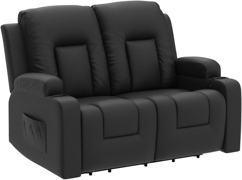 COMHOMA Leather Recliner Modern Loveseat Sofa, 2 Leather Recliner Chair,Modern Small Sofa Couch,2 Seater PU Loveseat,Modern Couches for Living Room with Drink Holders Living Room Chair Loveseat Sofa