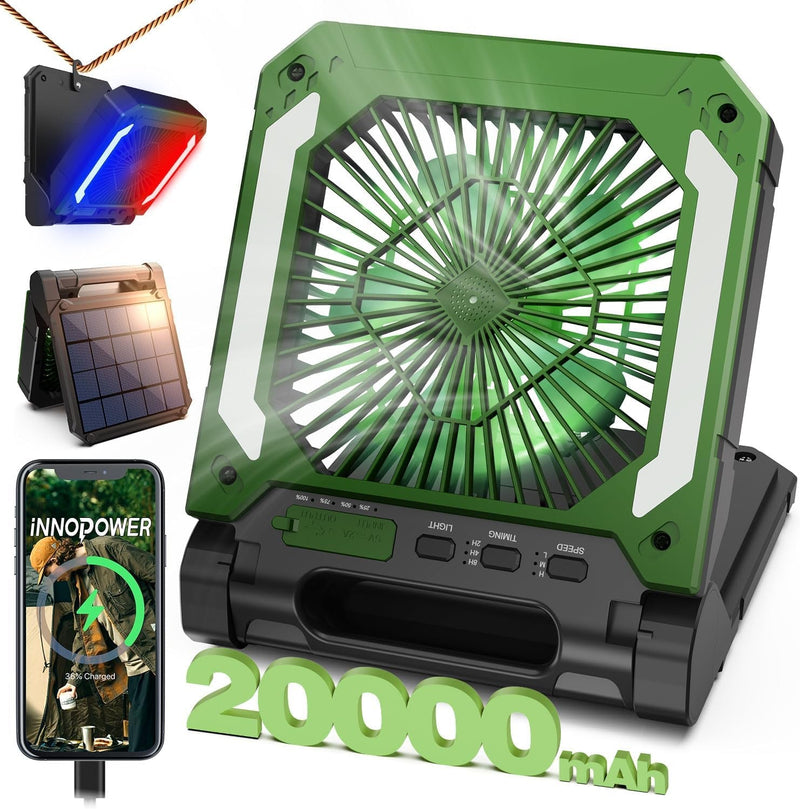20000Mah Rechargeable Solar Powered Portable Fan with Led Lantern, 3 Speeds Cordless Battery Operated Camping Fan with Powerbank,Timer, Hangble & Quiet Desk Fan for Tent Hurricane Worksite (Orange)