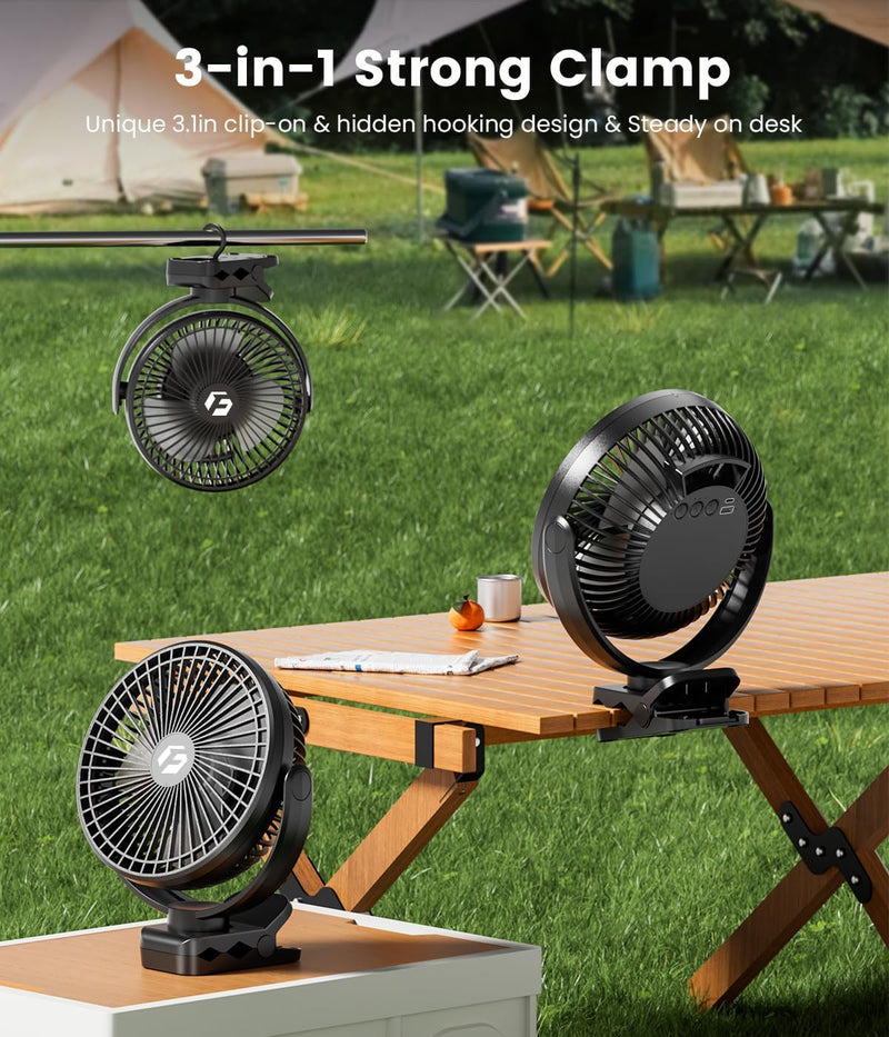 8-Inch Clip on Fan - 12000Mah Portable Fan Battery Rechargeable with 3 Speeds and Strong Airflow, USB Fan Small Desk Fan Personal Quiet Fan for Office Stroller Bedroom and Camping.