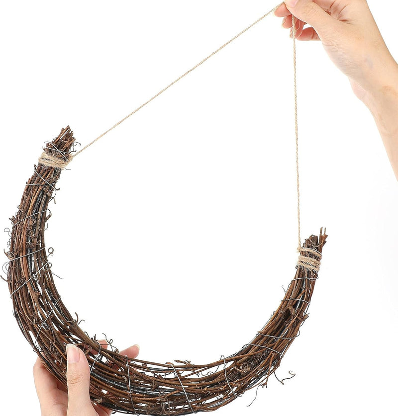 FOMIYES 2Pcs Natural Grapevine Wreath DIY Moon Shape Wreath Hoop Vine Branch Wreath Ring Rattan Wreath Garland 25Cm Flower Arrangement Ring for Front Door Wedding Party Decor