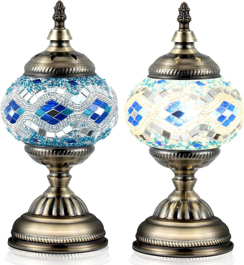 2 Pcs Turkish Lamp Handcrafted Turkish Mosaic Glass Decorative Table Lamp Moroccan Mosaic Lamp Moroccan Lantern with E12 Bulb Decorative Lights for Table Bedroom Living Room Desk Bedside