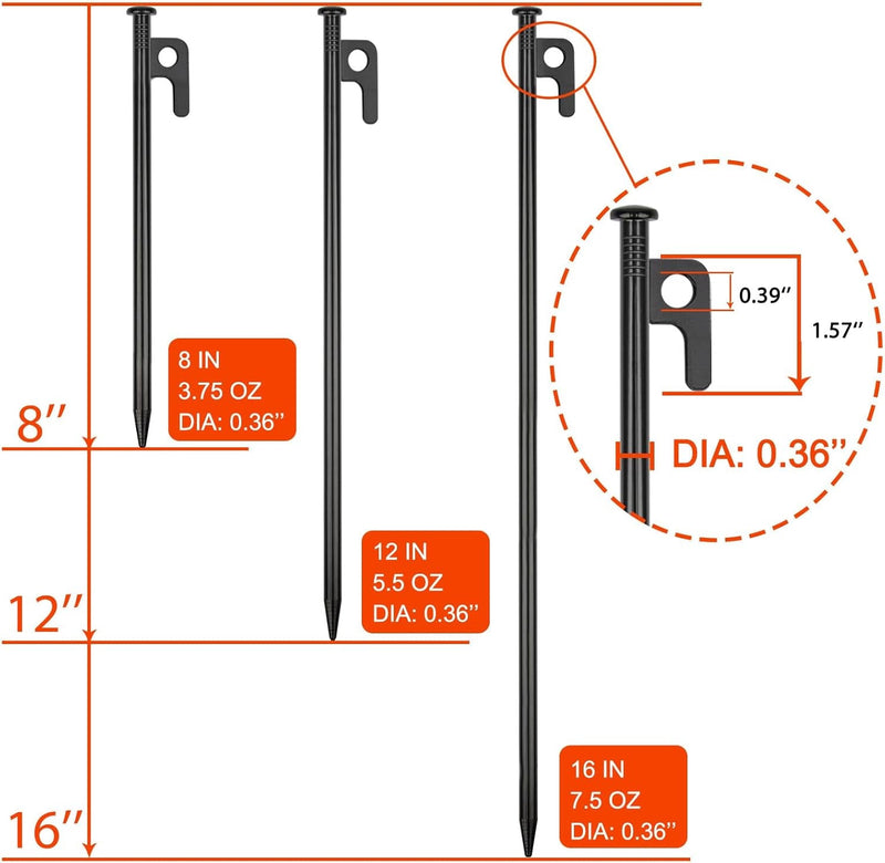 8 Pack Tent Stakes Heavy Duty Metal Tent Pegs for Camping Steel Tent Stakes 8 Inch Unbreakable and Inflexible