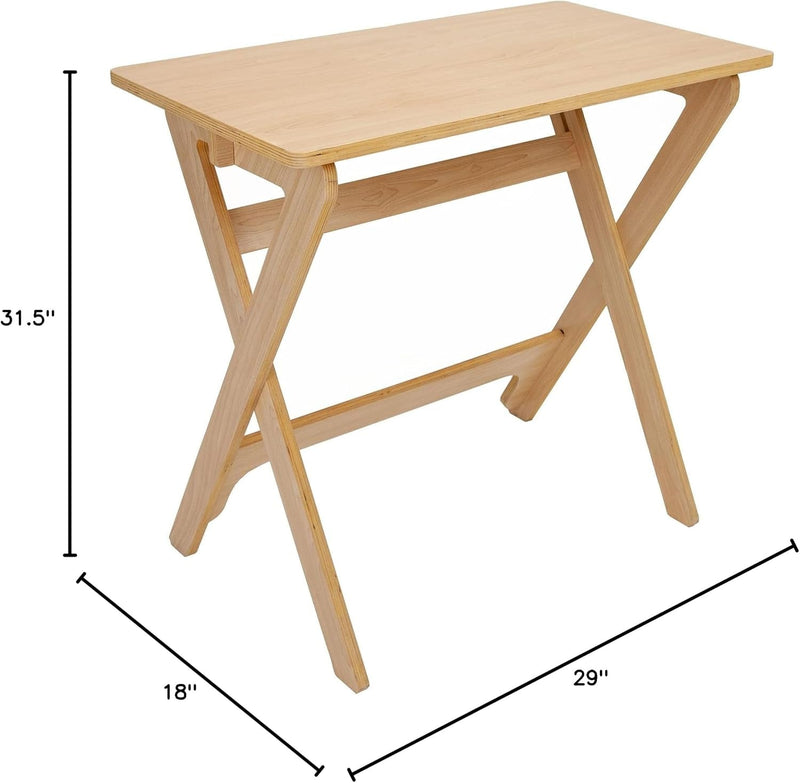 Birch Wood Compact Computer Desk - Small Work Desk - No Tool Assembly - Laptop Home Office Study Writing Table - Perfect for Bedrooms, Dorms and Living Rooms - Space Saving