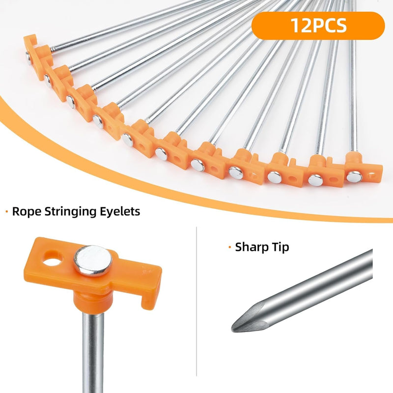 12PCS Tent Stakes Heavy Duty Camping Stakes,Avoforest 7 Inch Non-Rust Metal Tent Pegs Ground Stakes Tent Spikes Camping,Garden,Hiking Orange (Orange 12Pcs)