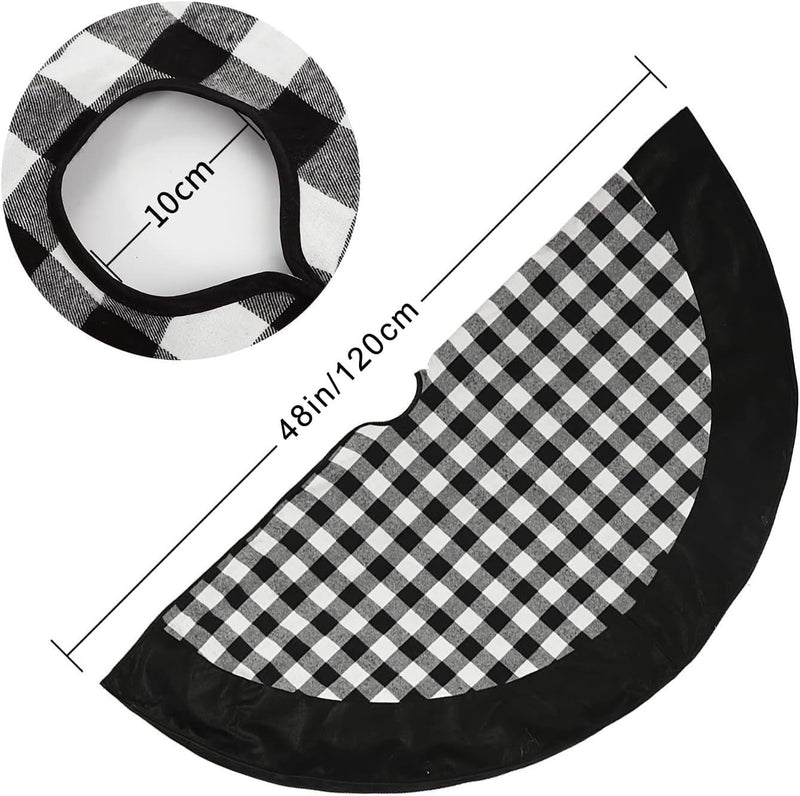 Black and White Buffalo Plaid Check Christmas Tree Skirt 48 Inches, Country Xmas Tree Decorations Tree Skirts Double Layers Holiday Ornaments