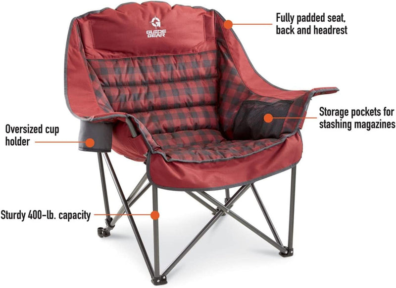 Guide Gear Oversized Extra Large Padded Camping Chair, Portable, Folding, Large Camp Lounge Chairs for Outdoor, Adults, Men and Women, Heavy-Duty 400 Pound Capacity, with Cup Holder Blue