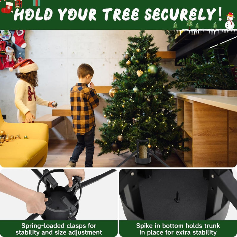 Christmas Tree Stand for Real Trees, Heavy Duty Metal Live Christmas Tree Stand, Universal Adjustable Replacement Xmas Tree Base Holder for Fresh Tree 3-10Ft, Fit 2.17-4.34 Inch Trunk Diameter Black