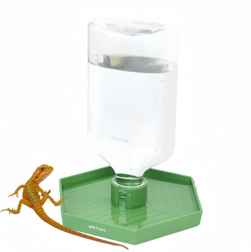 17Oz Terrarium Tank Reptile Food Feeders Bowl, Water Feeder Automatic Water Dispenser Waterer Feeding Accessories, for Geckos Lizards Turtle Bearded Dragons (Green)