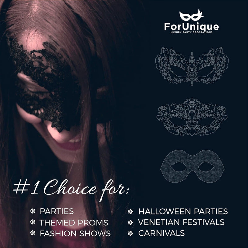 Forunique Masquerade Mask for Couples Women and Men - 3 Pack Venetian Gold and Black Lace, Mardi Gras Mask