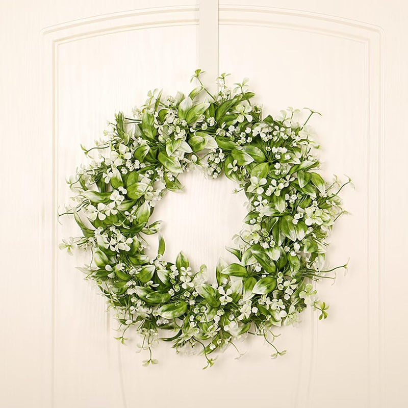 Emivery Artificial Flower Wreath, Fake White Babys Breath Wreath Artificial Wreath with Green Leaves for Front Door Wedding Home Party Decor