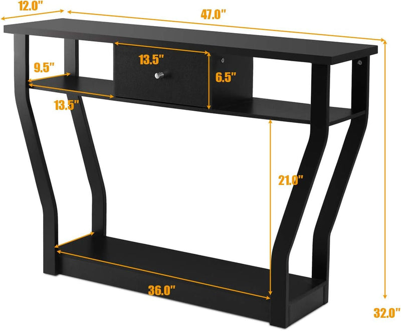 Giantex Console Table Modern Easy Assembly Entryway Table W/Storage Drawer and Bottom Shelf, Multi-Functional Home Furniture for Hallway, Living Room, Bedroom,Office 47 Inch Accent Hall Table (Black)