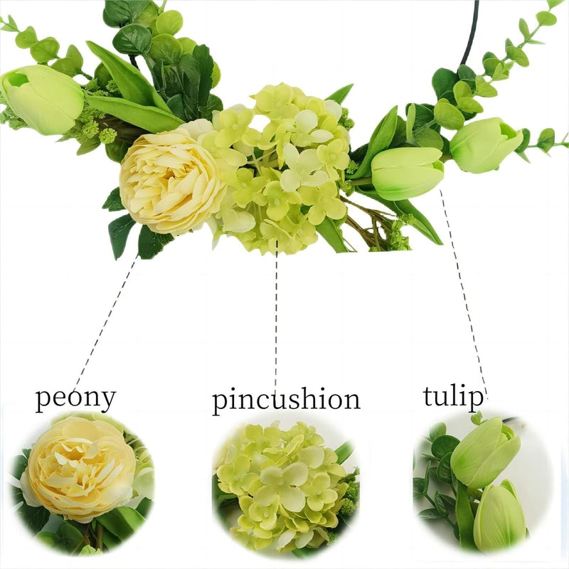 17.72Inch Elegant Artificial Wreath: Peony & Tulip Design, Perfect for Doorstep, Foyer, Living Room, Farmhouse, Home, and Wedding Decorations.