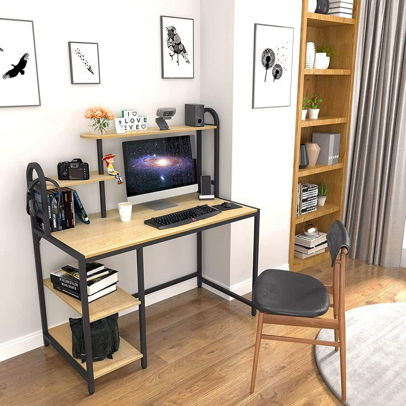 Anivia 49.2" Computer Desk with Storage for Home Office Bookshelf Study Table Desks with Hutch, Adjustable Shelves - Sturdy Wooden Desk for Gaming, Easy Assemble, Light Oak