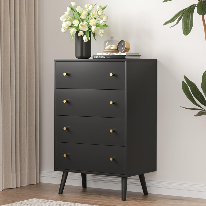 6 Drawer Double Dresser for Bedroom, Rattan Dresser with Gold Handles, Boho Chest of Drawers with Deep Drawers for Living Room